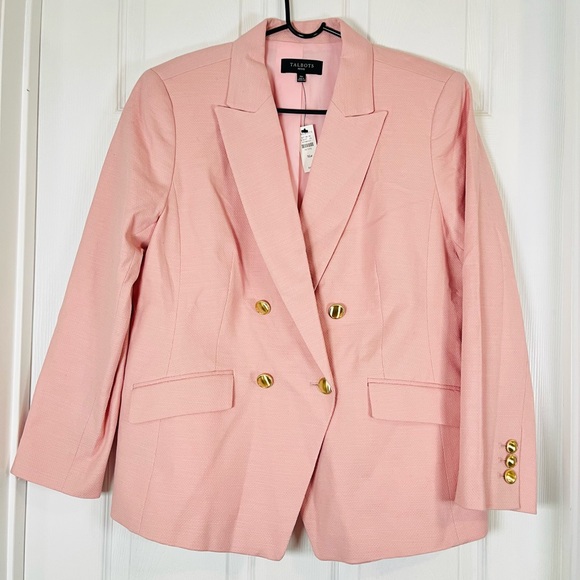 Talbots Textured Double Breasted Blazer Pink Size 16P - Picture 3 of 10